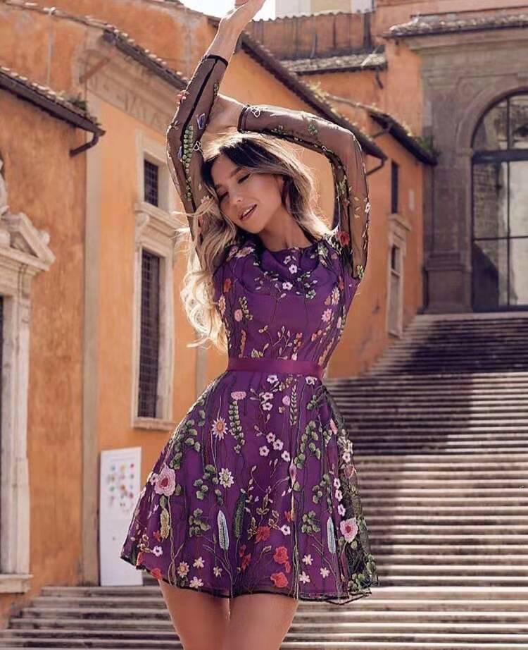 Floral Mesh Embroidered Boho Lace Dress