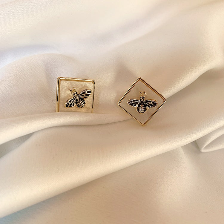 Brass Honeybee Hexagon Drop Earrings