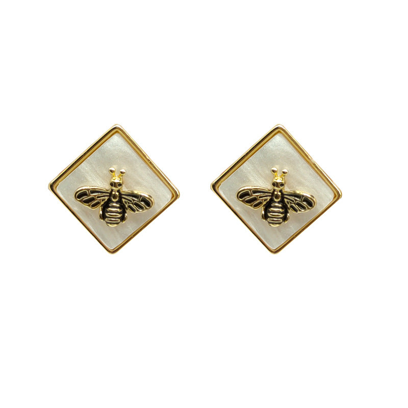 Brass Honeybee Hexagon Drop Earrings