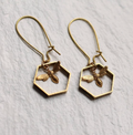 Brass Honeybee Hexagon Drop Earrings