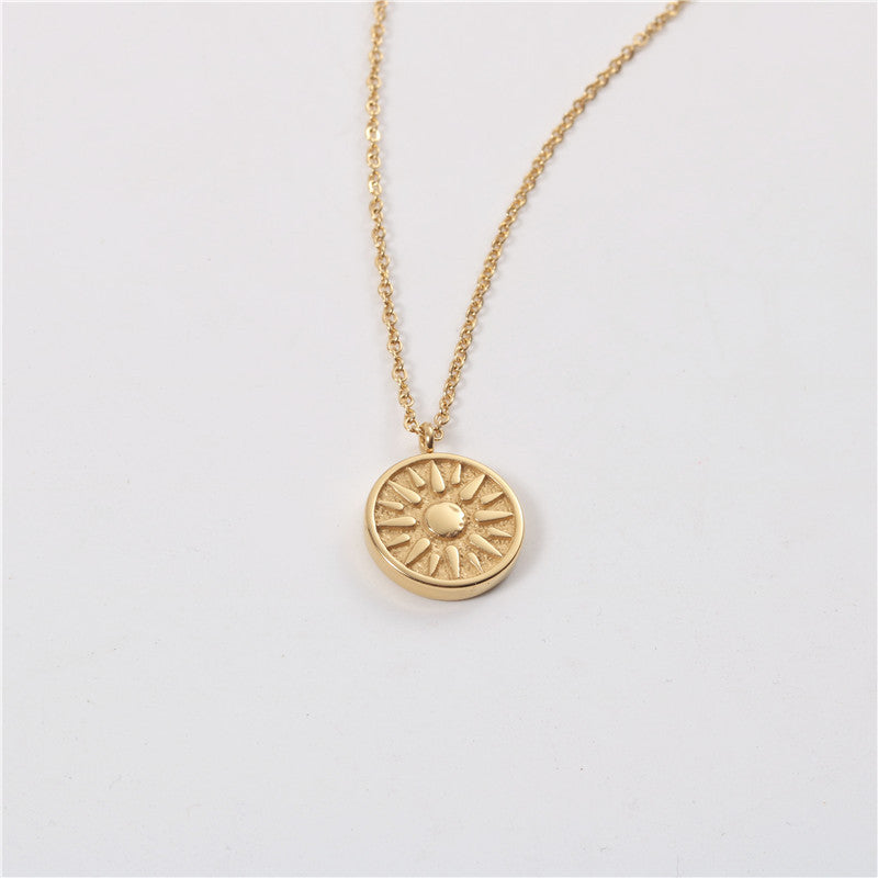 Gold Sunburst Coin Pendant Necklace