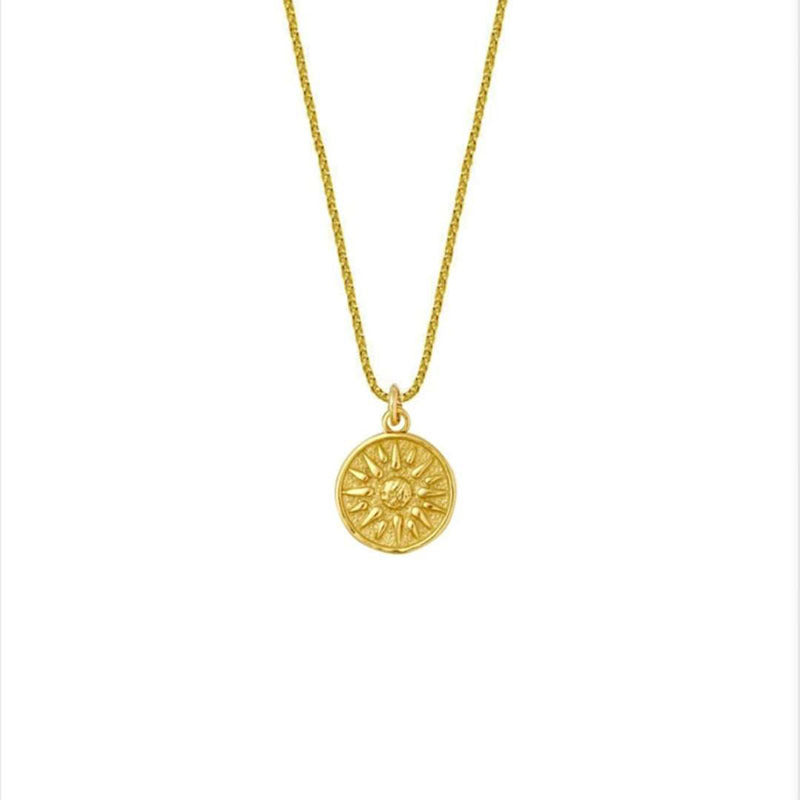 Gold Sunburst Coin Pendant Necklace