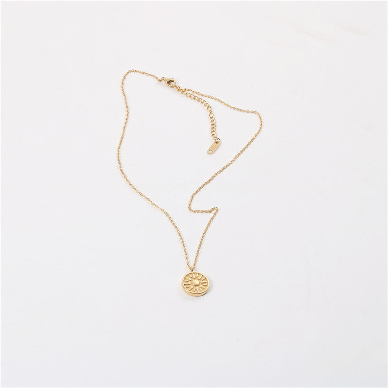 Gold Sunburst Coin Pendant Necklace