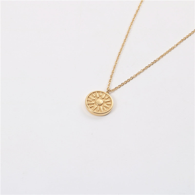 Gold Sunburst Coin Pendant Necklace