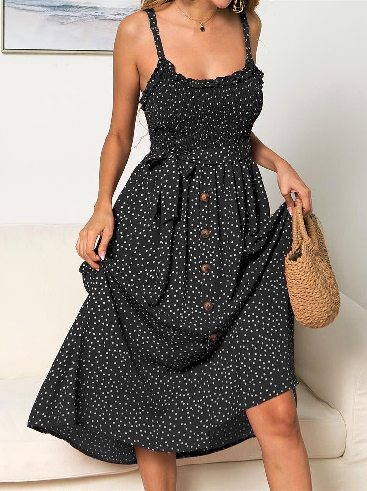 Polka Dot Button-Down Slip Dress