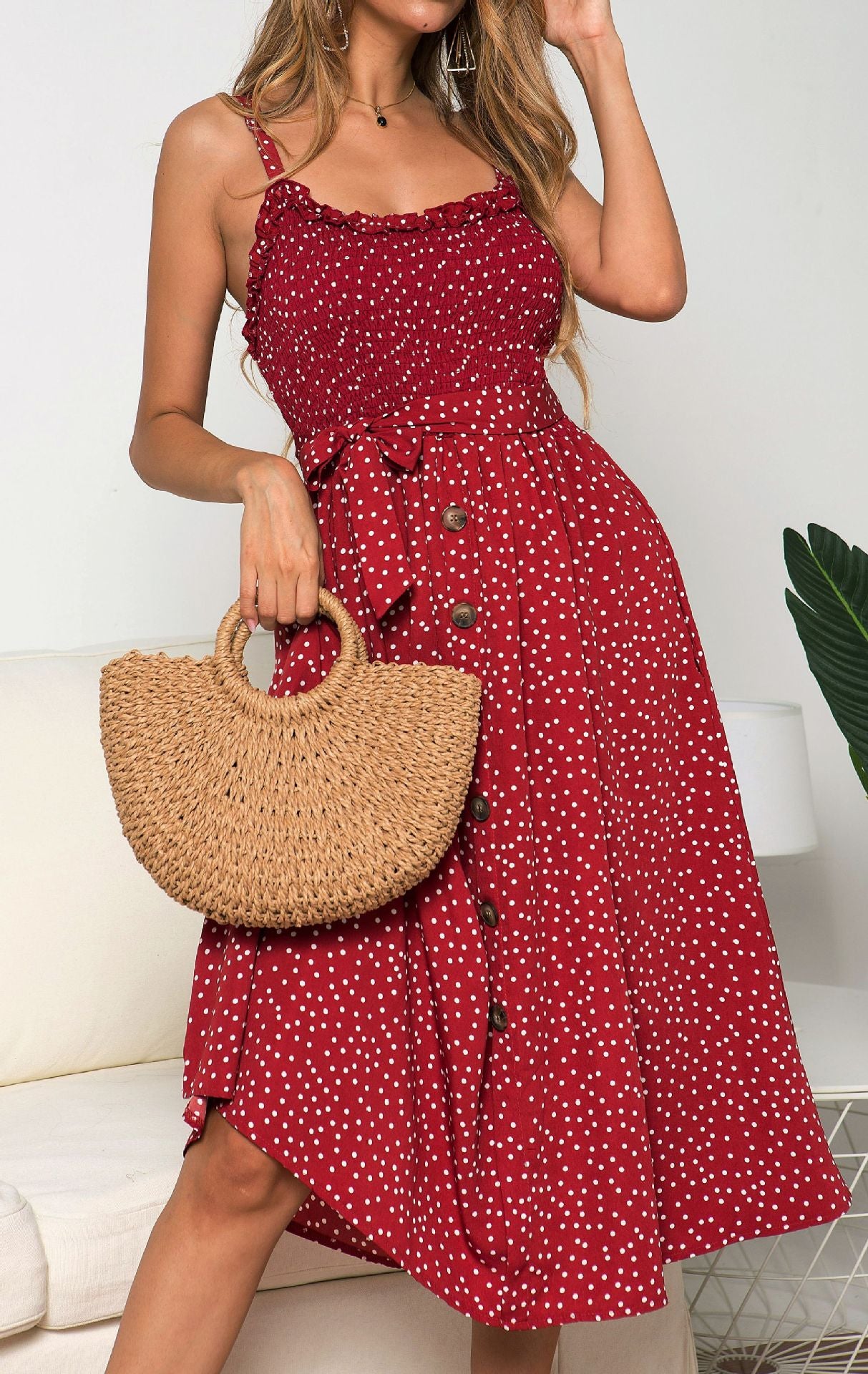 Polka Dot Button-Down Slip Dress