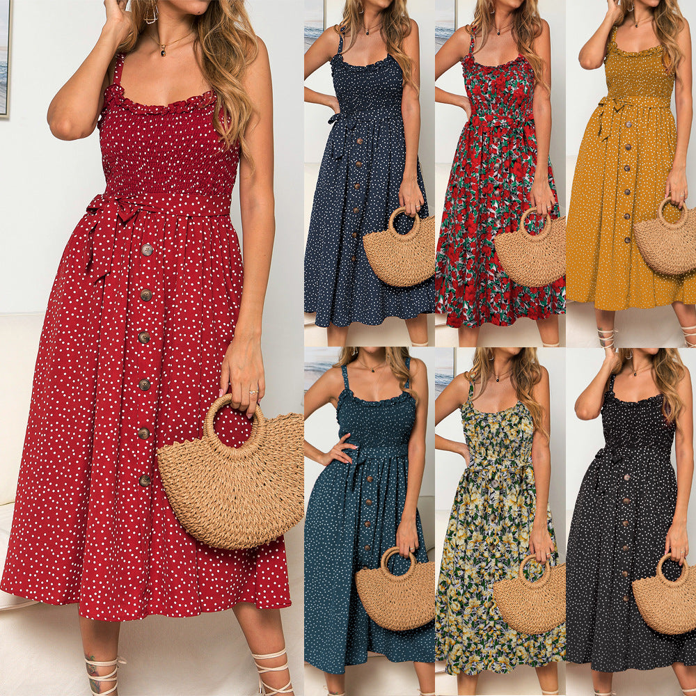 Polka Dot Button-Down Slip Dress