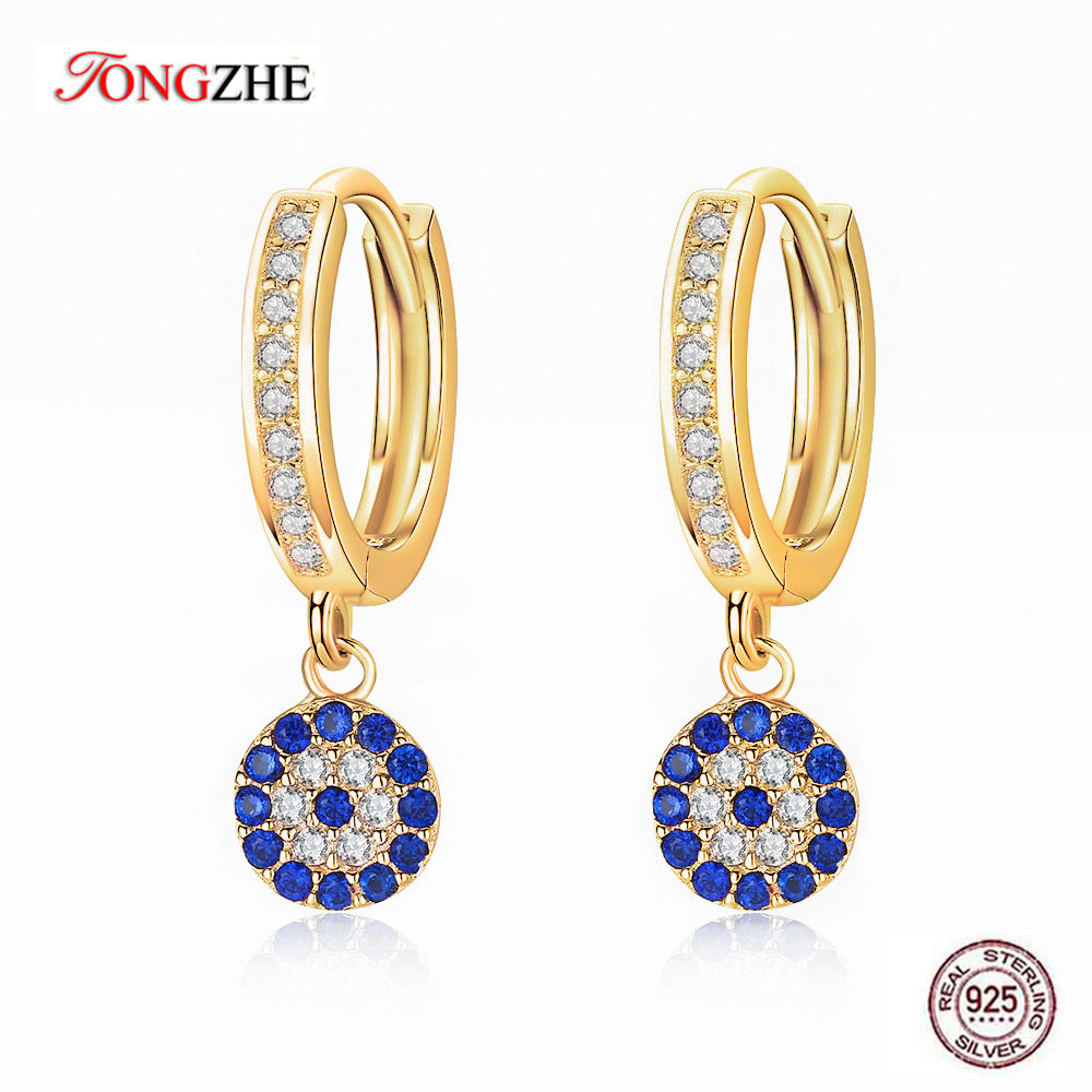Gold Evil Eye Pavé Charm Hoop Earrings