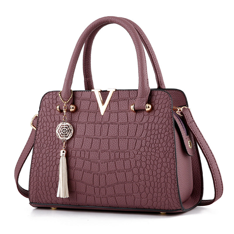 Crocodile-Pattern Single-Shoulder Handbag