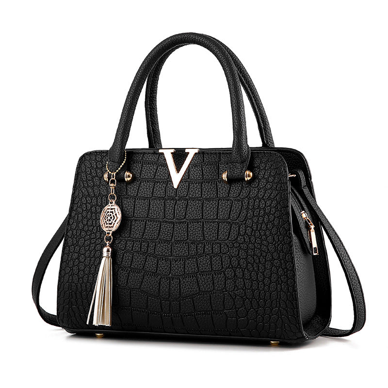 Crocodile-Pattern Single-Shoulder Handbag