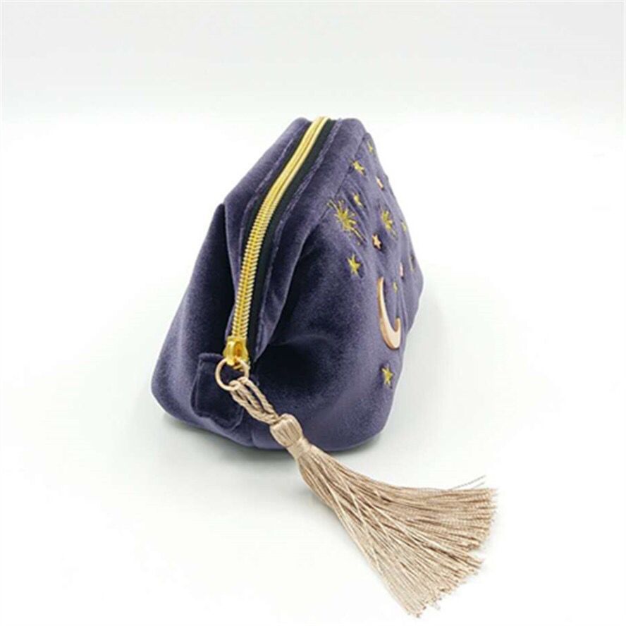 Star & Moon Velvet Embroidered Pouch