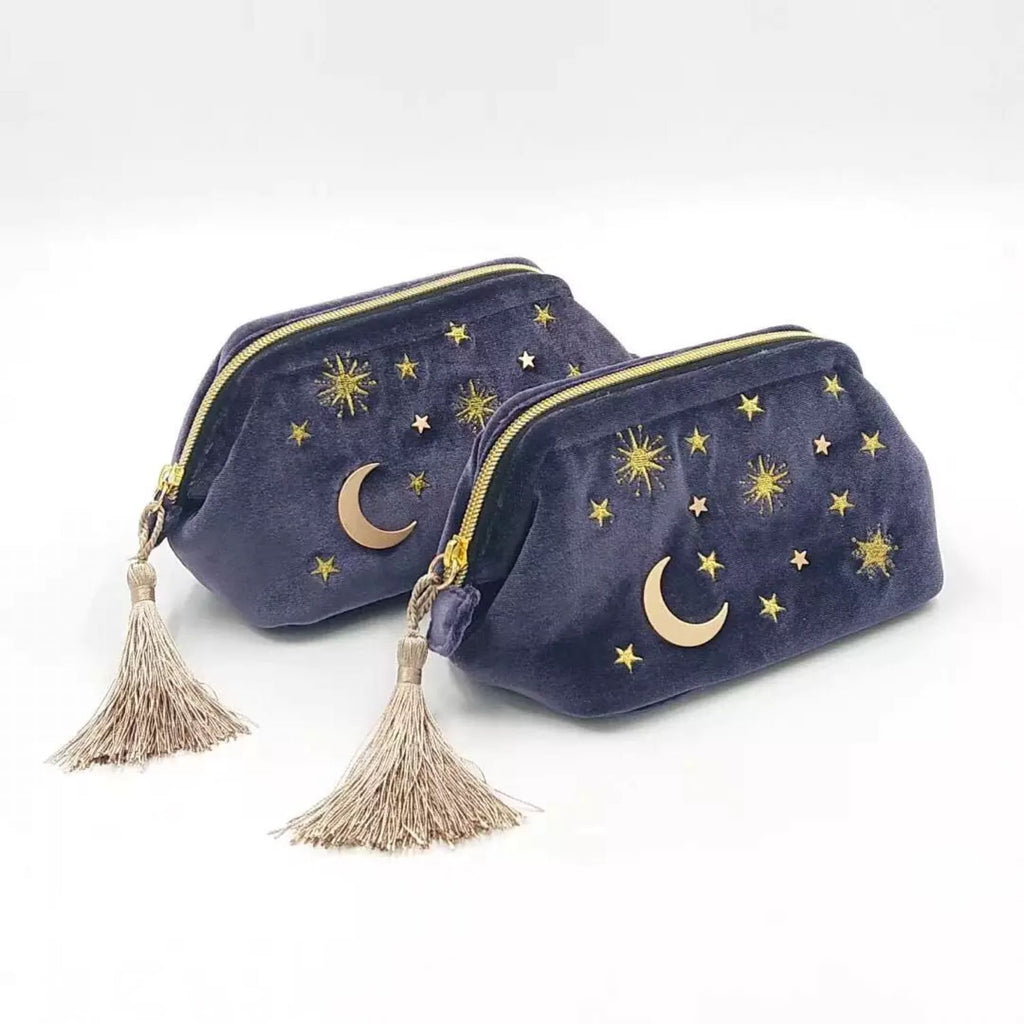 Star & Moon Velvet Embroidered Pouch