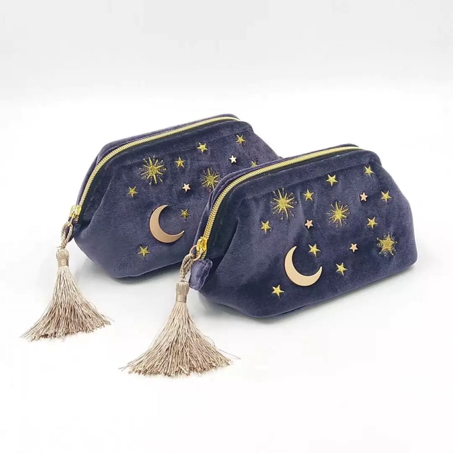 Star & Moon Velvet Embroidered Pouch