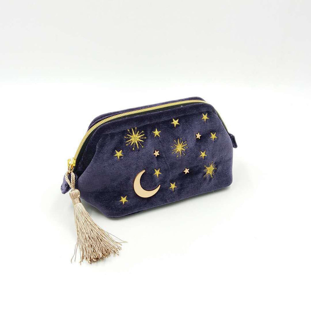 Star & Moon Velvet Embroidered Pouch