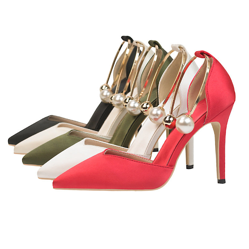 Satin Strappy Pointed-Toe Nightclub Heels