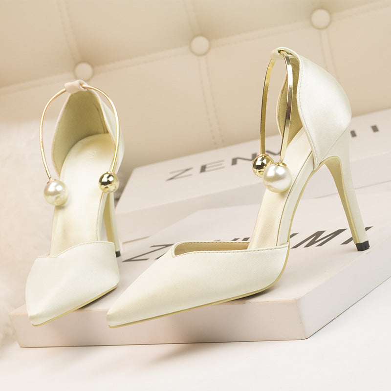 Satin Strappy Pointed-Toe Nightclub Heels