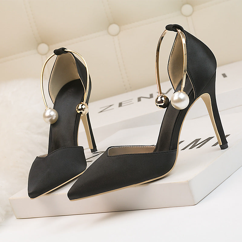 Satin Strappy Pointed-Toe Nightclub Heels
