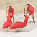 Satin Strappy Pointed-Toe Nightclub Heels