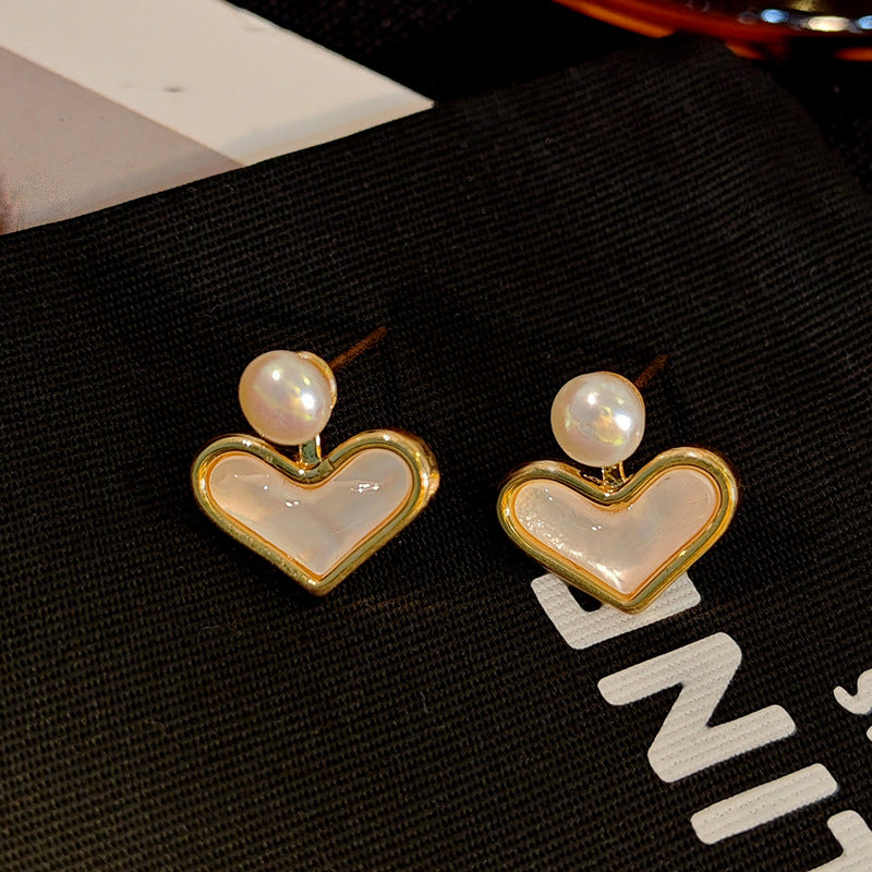 Gold Heart & Pearl Stud Earrings