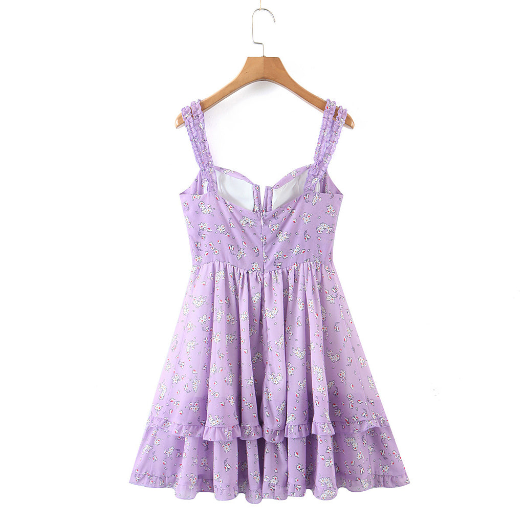 Purple Floral Print Strappy Sundress