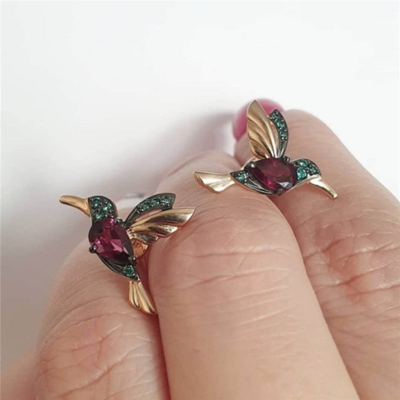 Ruby Hummingbird Threader Earrings