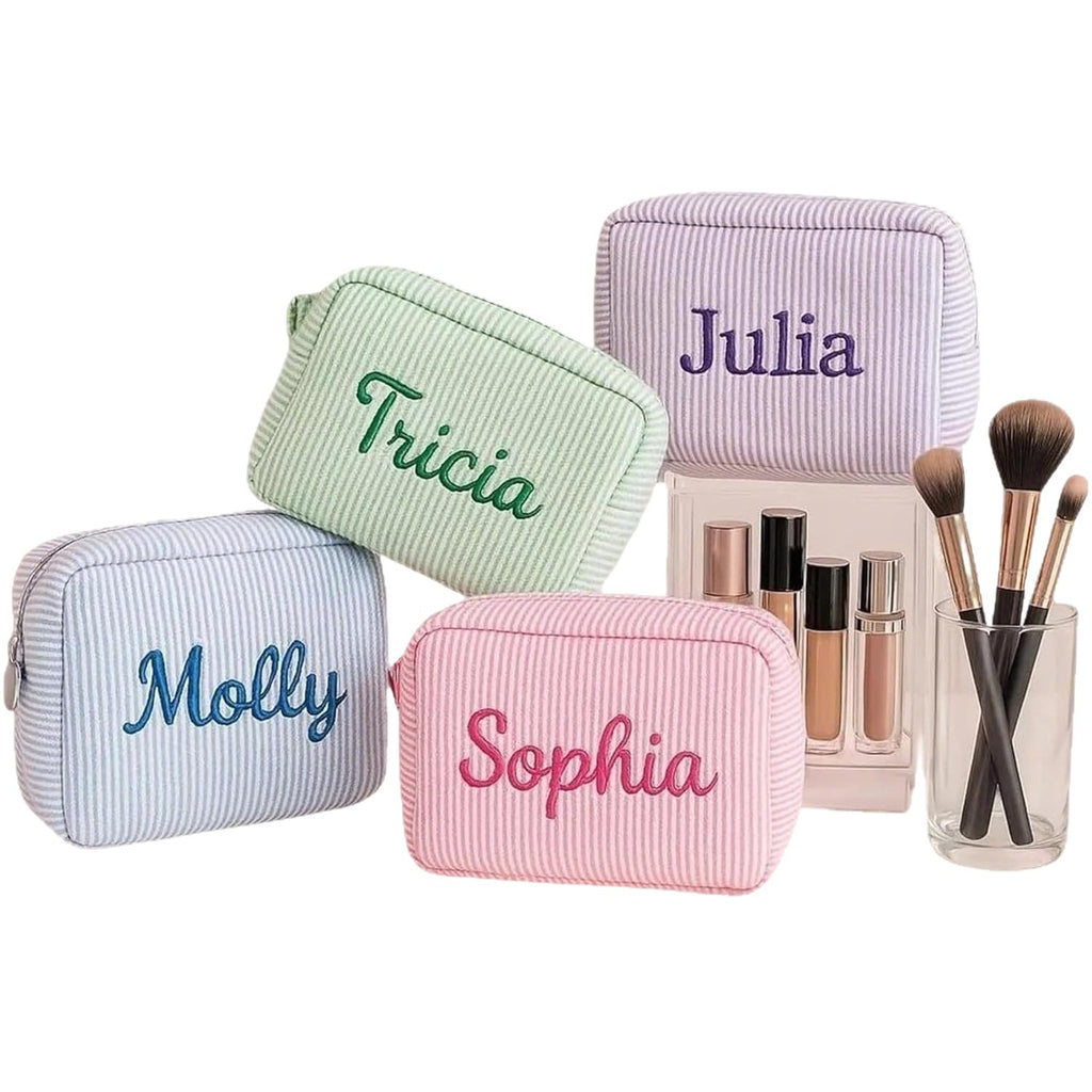Striped Embroidered Travel Toiletry Bag