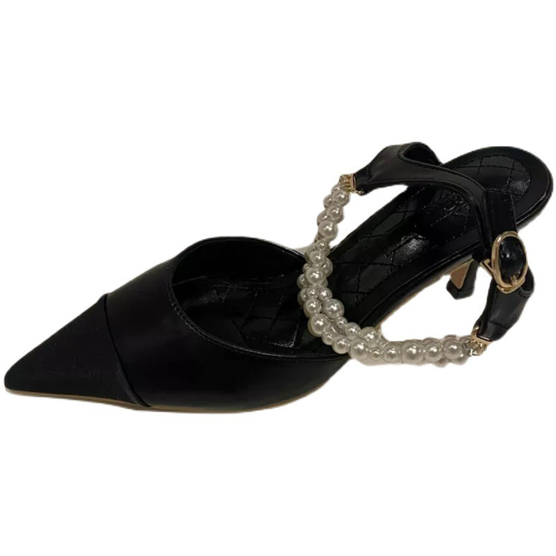Pearl Chain Pointed-Toe Stiletto Sandals
