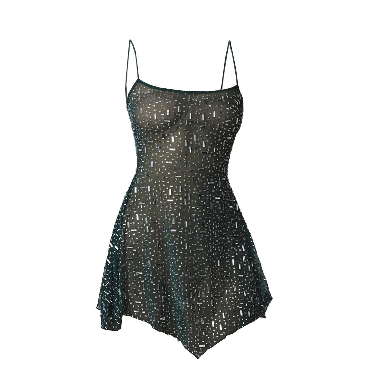 Crystal Embellished Sheer Slip Mini Dress