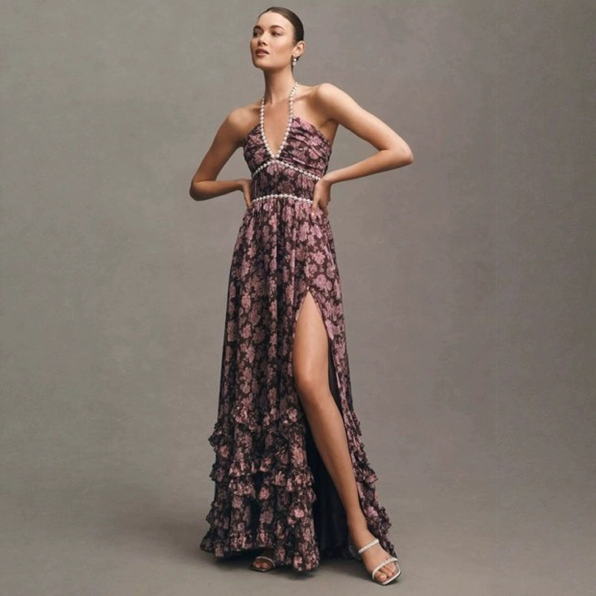 Printed Fitted Flare Vacation Maxi Dress