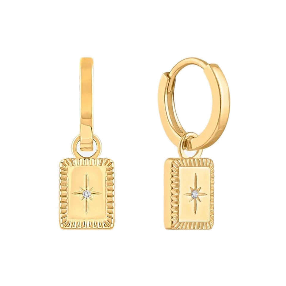 Gold Star Medallion Huggie Earrings