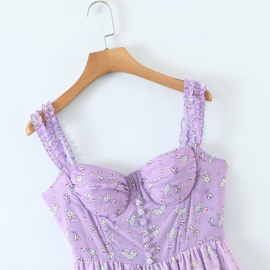 Purple Floral Print Strappy Sundress