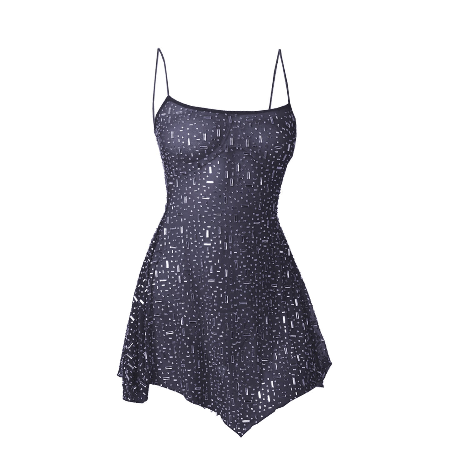 Crystal Embellished Sheer Slip Mini Dress