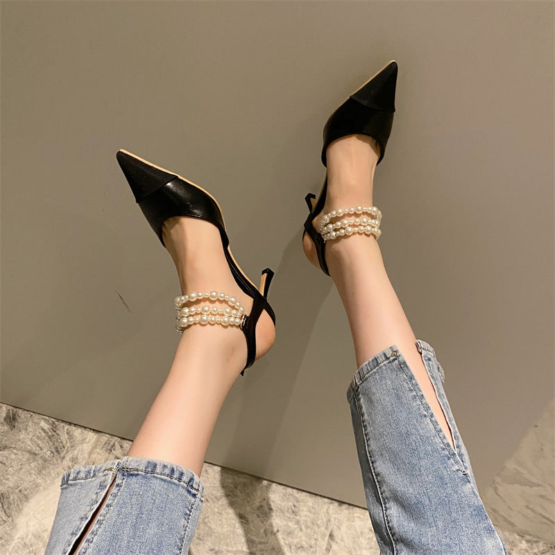 Pearl Chain Pointed-Toe Stiletto Sandals