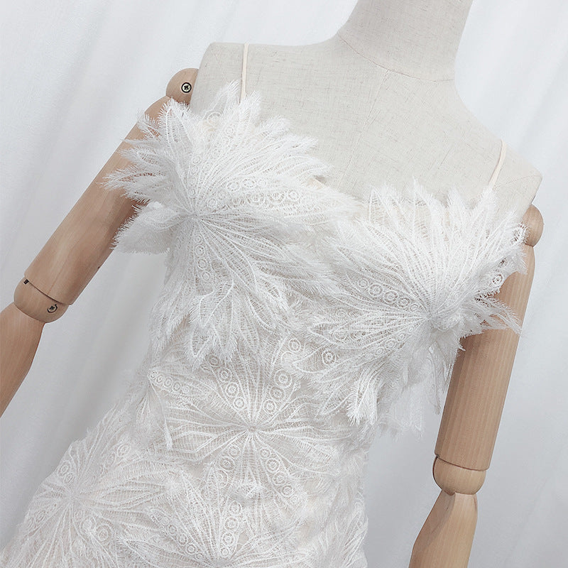 French white feather lace flower fairy dress