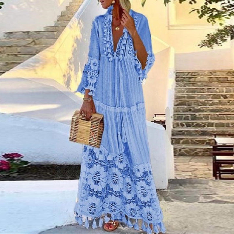 Bohemian Lace Tassel Beach Maxi Dress