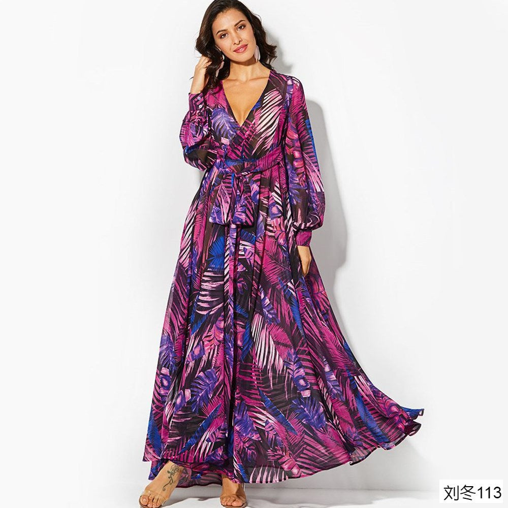 Tropical Print Beach Maxi Dress