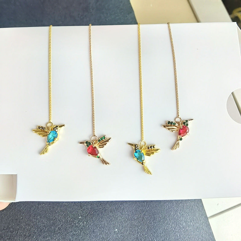 Ruby Hummingbird Threader Earrings