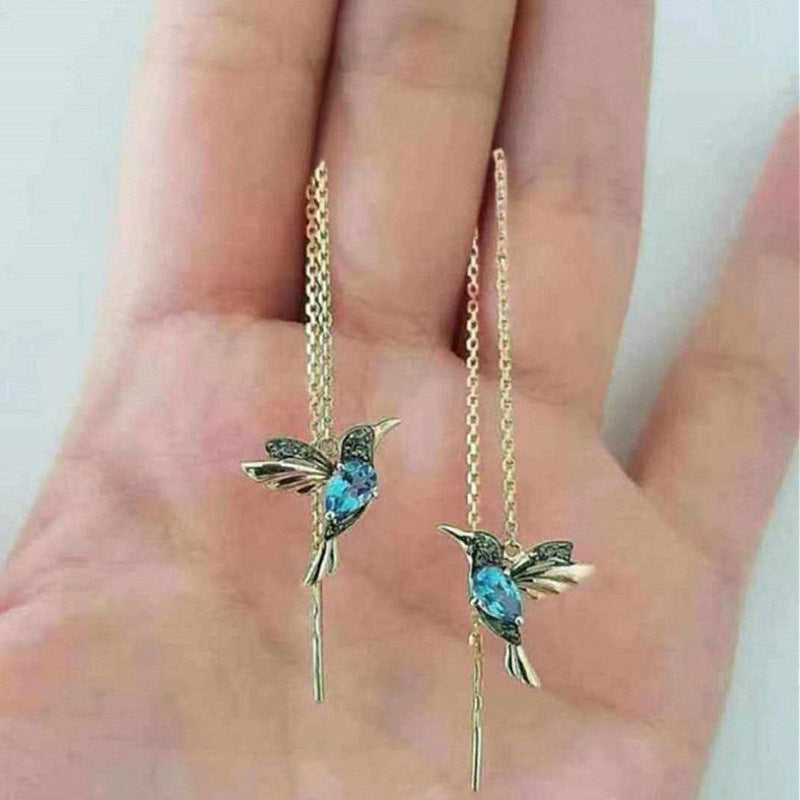 Ruby Hummingbird Threader Earrings