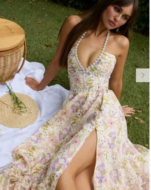 Printed Fitted Flare Vacation Maxi Dress