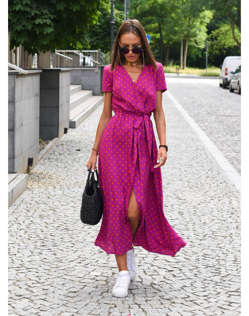 V-Neck Tied Waist Print Summer Dress