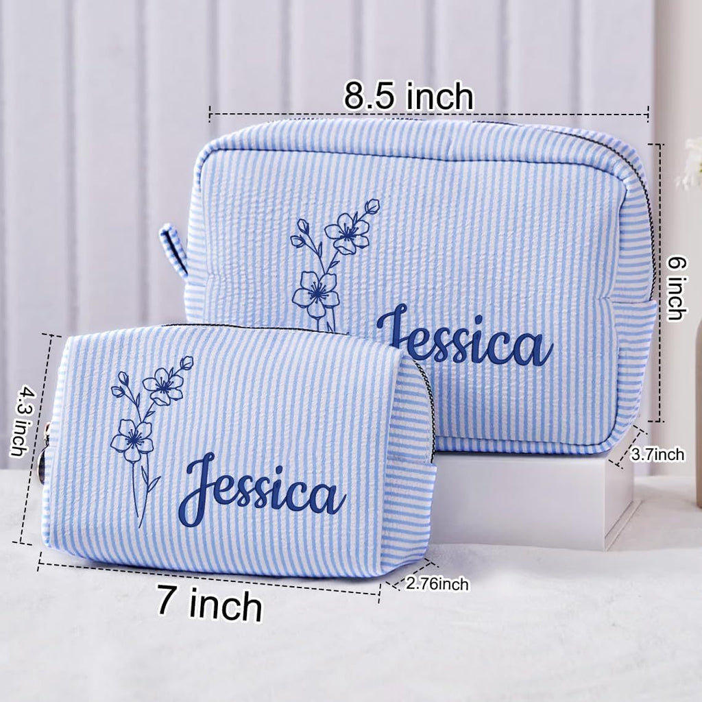 Striped Embroidered Travel Toiletry Bag