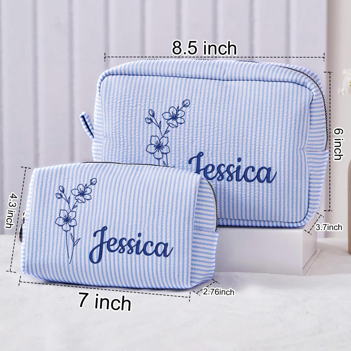 Striped Embroidered Travel Toiletry Bag