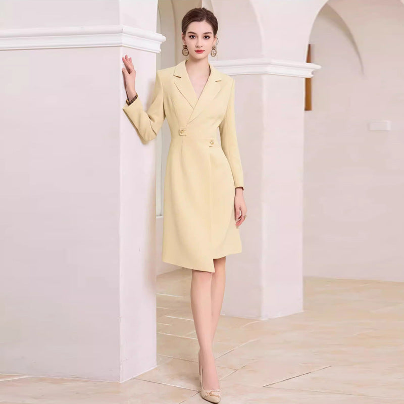 New spring and autumn design sense fashion asymmetrical dress slim fit thin broadcast host formal work clothes OL