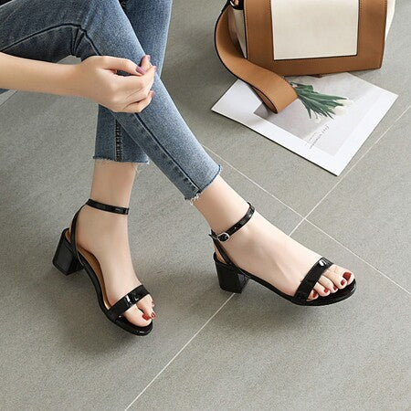 Candy-Color Chunky Heel Patent Sandals