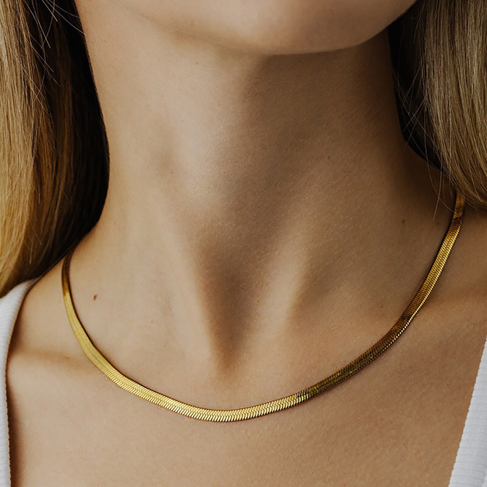 Gold Herringbone Chain Necklace