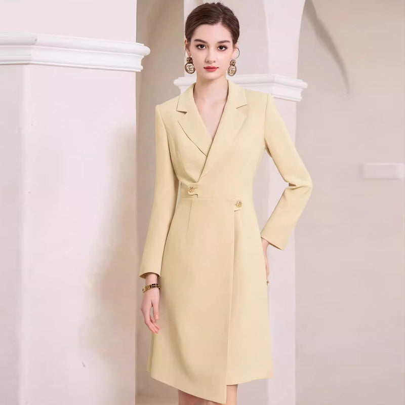 New spring and autumn design sense fashion asymmetrical dress slim fit thin broadcast host formal work clothes OL
