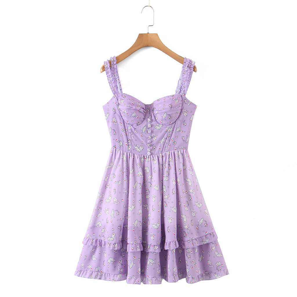 Purple Floral Print Strappy Sundress