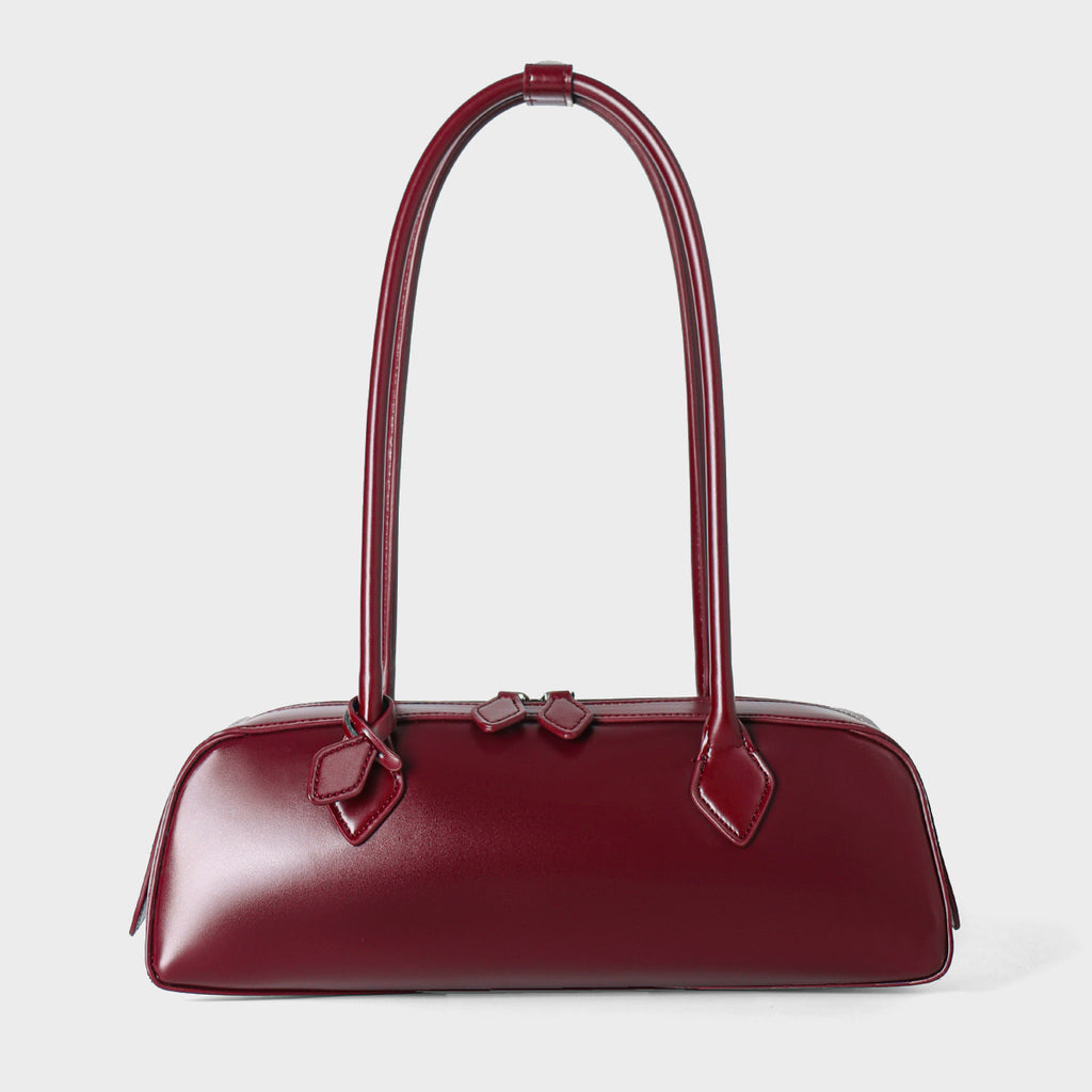 Red Leather Baguette Shoulder Bag
