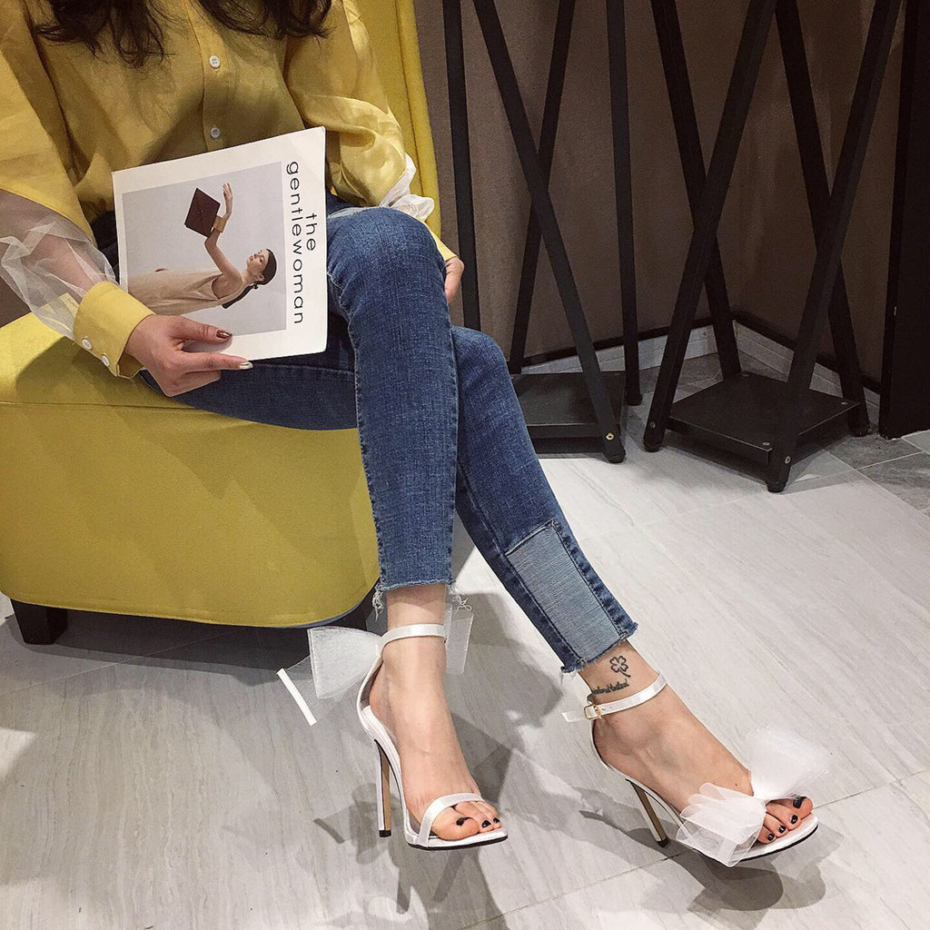 Mesh Bow Stiletto High Heels