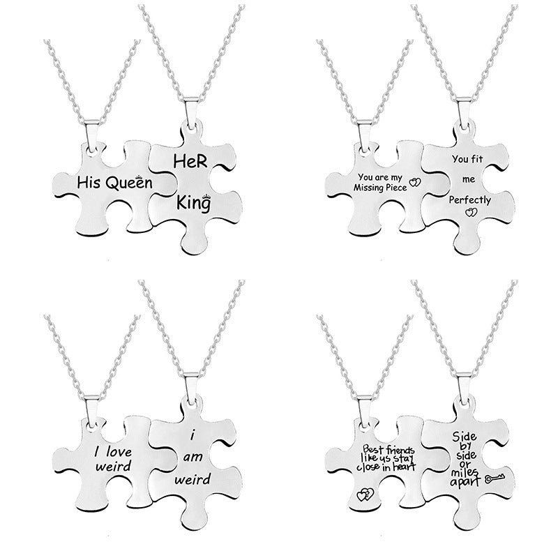 His Always, Hers Forever" Matching Puzzle Piece Couple Necklaces